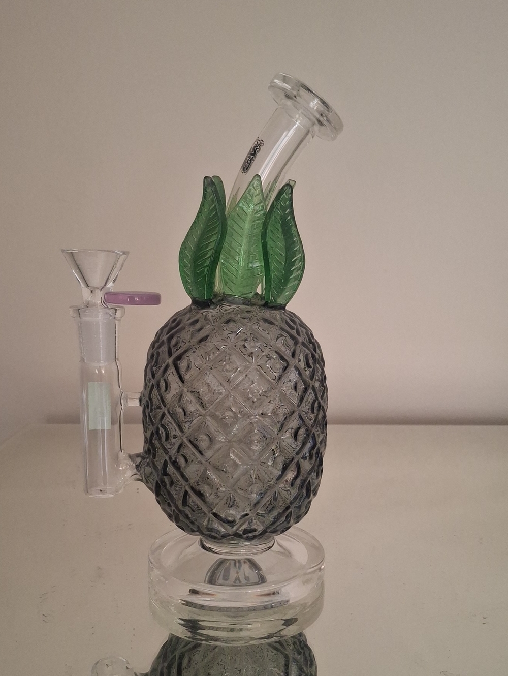 Glass Pineapple Sculpture Vase with Green Leaf Accent